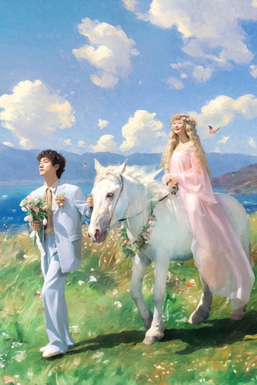 白马与海边的少女_成都婚纱摄影